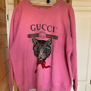 Gucci Authentic Oversized Sequined Mystic Cat Logo Pink Hoodie Sweatshirt XL